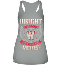 Load image into Gallery viewer, Wright Blood Runs Through Veins Black Quote Name T-Shirt Ladies Flowy Tank
