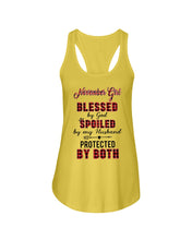 Load image into Gallery viewer, November Girl Blessed By Girl Spoiled By Husband Quote T-Shirt Ladies Flowy Tank