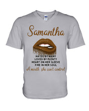 Load image into Gallery viewer, Samantha A Mouth She Can't Control Lipsquote Name T-Shirt Guys V-Neck
