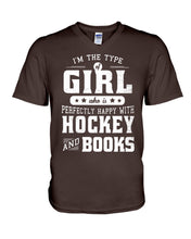 Load image into Gallery viewer, Girl Who Loves Hockey And Books Quote Name T-Shirt Guys V-Neck