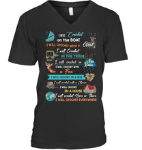 Load image into Gallery viewer, Crocheting Everywhere Black Quote T-Shirt Guys V-Neck