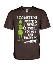 Load image into Gallery viewer, Grinch Funny Quote Don't Like Diabetes Christmas Tee Guys V-Neck