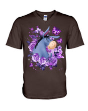 Load image into Gallery viewer, Donkey Loves Purple Flowers Custom T-Shirt Guys V-Neck