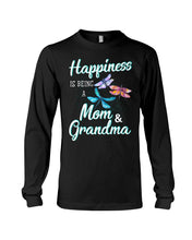 Load image into Gallery viewer, Happiness Is Being A Mom &amp; Grandma Black T-Shirt Unisex Long Sleeve