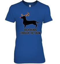 Load image into Gallery viewer, Dachshund Reindeer Through The Snow Christmas Gift Shirt Ladies Tee