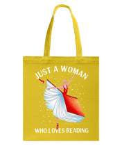 Load image into Gallery viewer, Just A Woman Loves Dancing And Reading Books Basketweave Tote Bag
