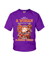 Load image into Gallery viewer, A Woman Loves Clemson Tigers Gift For Fans T-Shirt Youth Tee
