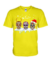 Load image into Gallery viewer, Merry Christmas Three Skulls Christmas T-Shirt Gift Guys V-Neck
