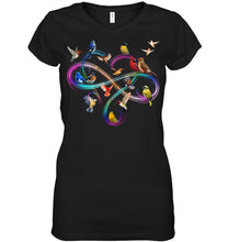 Load image into Gallery viewer, Bird Colorful Infinity Sign Ladies V-Neck