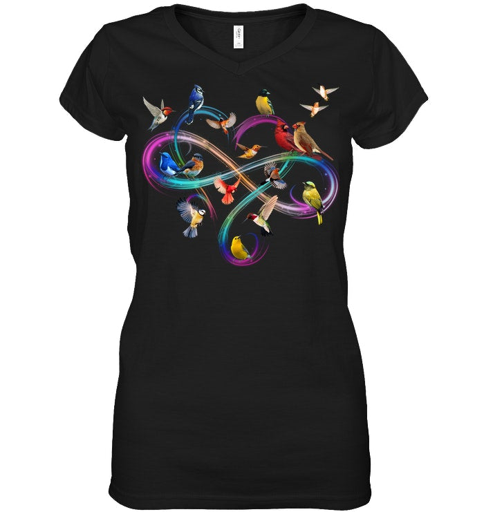 Bird Colorful Infinity Sign Ladies V-Neck