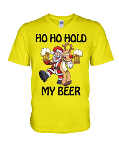 Santa Claus Funny Hold My Bear Christmas Gift For Friends Guys V-Neck