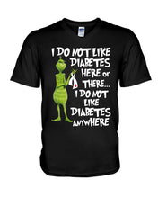 Load image into Gallery viewer, Grinch Funny Quote Don't Like Diabetes Christmas Tee Guys V-Neck