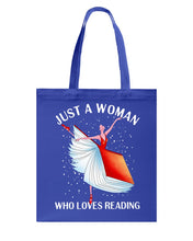 Load image into Gallery viewer, Just A Woman Loves Dancing And Reading Books Basketweave Tote Bag