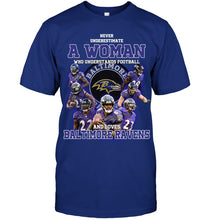 Load image into Gallery viewer, Woman Loves American Football And Baltimore Ravens Gift For Fans Guys Tee