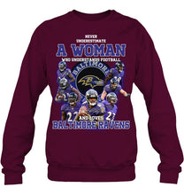 Load image into Gallery viewer, Woman Loves American Football And Baltimore Ravens Gift For Fans Sweatshirt