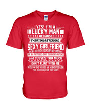 Load image into Gallery viewer, Lucky Man Have Sexy Girlfriend Gift For Couple Tee Guys V-Neck
