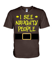 Load image into Gallery viewer, Santa Claus I See Naughty People Christmas T-Shirt Guys V-Neck