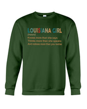 Load image into Gallery viewer, Louisiana Girl Knows More Than She Says Funny T-Shirt Sweatshirt