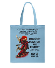 Load image into Gallery viewer, Samurai Consistent Persistent Resilient Quote T-Shirt Basketweave Tote Bag