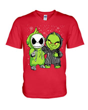 Load image into Gallery viewer, Cute Little Jack Skellington Grinch Best Friend Christmas Gift Shirt Guys V-Neck