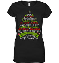 Load image into Gallery viewer, Christmas Tree Eleven Fabric Bundles T-Shirt Ladies V-Neck