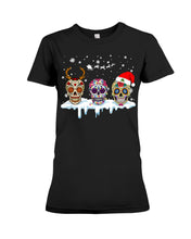 Load image into Gallery viewer, Merry Christmas Three Skulls Christmas T-Shirt Gift Ladies Tee