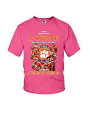 Load image into Gallery viewer, A Woman Loves Clemson Tigers Gift For Fans T-Shirt Youth Tee