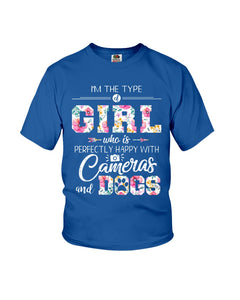 A Girl Who Is Happy With Cameras And Dogs Gift For Dog Lovers T-Shirt Youth Tee