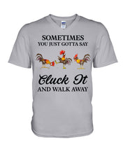 Load image into Gallery viewer, Cluck It Chicken Funny Quote T-Shirt Guys V-Neck