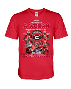 A Woman Loves Georgia Bulldogs Custom Tee Guys V-Neck