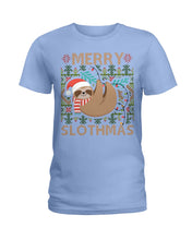 Load image into Gallery viewer, Merry Slothmas Christmas Gift For Kids Family Gift T-Shirt Ladies Tee