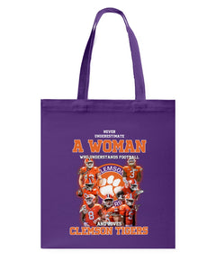 A Woman Loves Clemson Tigers Gift For Fans T-Shirt Basketweave Tote Bag