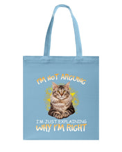 Load image into Gallery viewer, Cat Lovers T-Shirt Not Arguing Just Explaining Basketweave Tote Bag