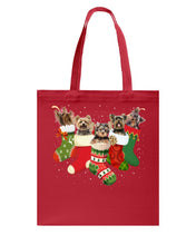 Load image into Gallery viewer, Yorkies In The Socks For Yorkie Lovers Christmas Gift Basketweave Tote Bag