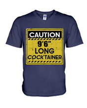 Load image into Gallery viewer, Caution 9&#39;6&#39;&#39; Long Cocktainer Black T-Shirt Guys V-Neck