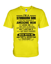 Load image into Gallery viewer, Stubborn Son Loves His Awesome Mom Family Gift T-Shirt Guys V-Neck