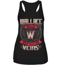 Load image into Gallery viewer, Wallace Blood Runs Through Veins Black Quote Name T-Shirt Ladies Flowy Tank