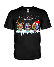 Load image into Gallery viewer, Merry Christmas Three Skulls Christmas T-Shirt Gift Guys V-Neck