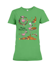 Load image into Gallery viewer, Flamingo Happy Thanksgiving Ladies Tee