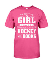 Load image into Gallery viewer, Girl Who Loves Hockey And Books Quote Name T-Shirt Guys Tee