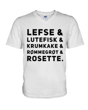 Load image into Gallery viewer, Lefse Lutefisk Krumkake Quote T-Shirt Gift Guys V-Neck