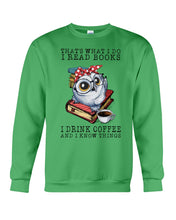 Load image into Gallery viewer, Cute Owl Read Books And Drink Coffee Funny T-Shirt Sweatshirt