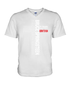 71 Years Born To Run Bruce Springteen Black T-Shirt Guys V-Neck