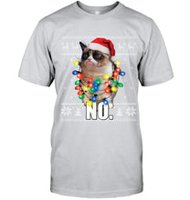 Load image into Gallery viewer, Grumpy Cat Ugly Sweater Christmas Lights Shirt Guys Tee