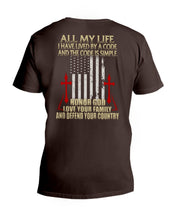 Load image into Gallery viewer, Lived By A Code Back Side T-Shirt Guys V-Neck