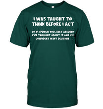 Load image into Gallery viewer, Think Before Act Black Quote Name T-Shirt Guys Tee
