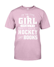 Load image into Gallery viewer, Girl Who Loves Hockey And Books Quote Name T-Shirt Guys Tee
