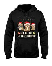Load image into Gallery viewer, Merry Ottermas All Of The Otter Reindeer Black T-Shirt Hoodie