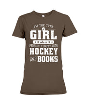 Load image into Gallery viewer, Girl Who Loves Hockey And Books Quote Name T-Shirt Ladies Tee