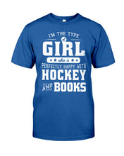 Load image into Gallery viewer, Girl Who Loves Hockey And Books Quote Name T-Shirt Guys Tee